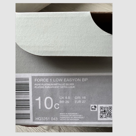 Nike Force 1 Low EasyOn Baby Shoes Pure Platinum Silver Toddler Size 10C New - Picture 2 of 4